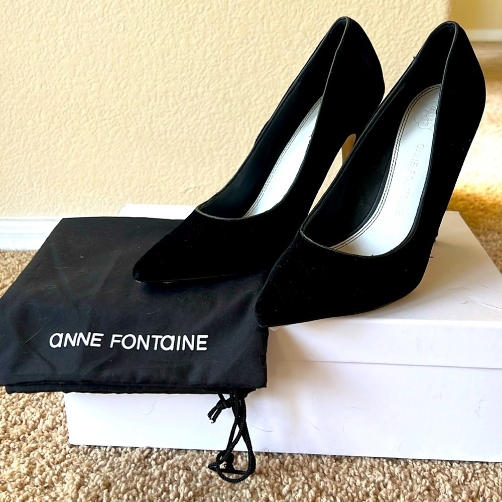 Anne Fontaine black velvet high heel shoes sz 8